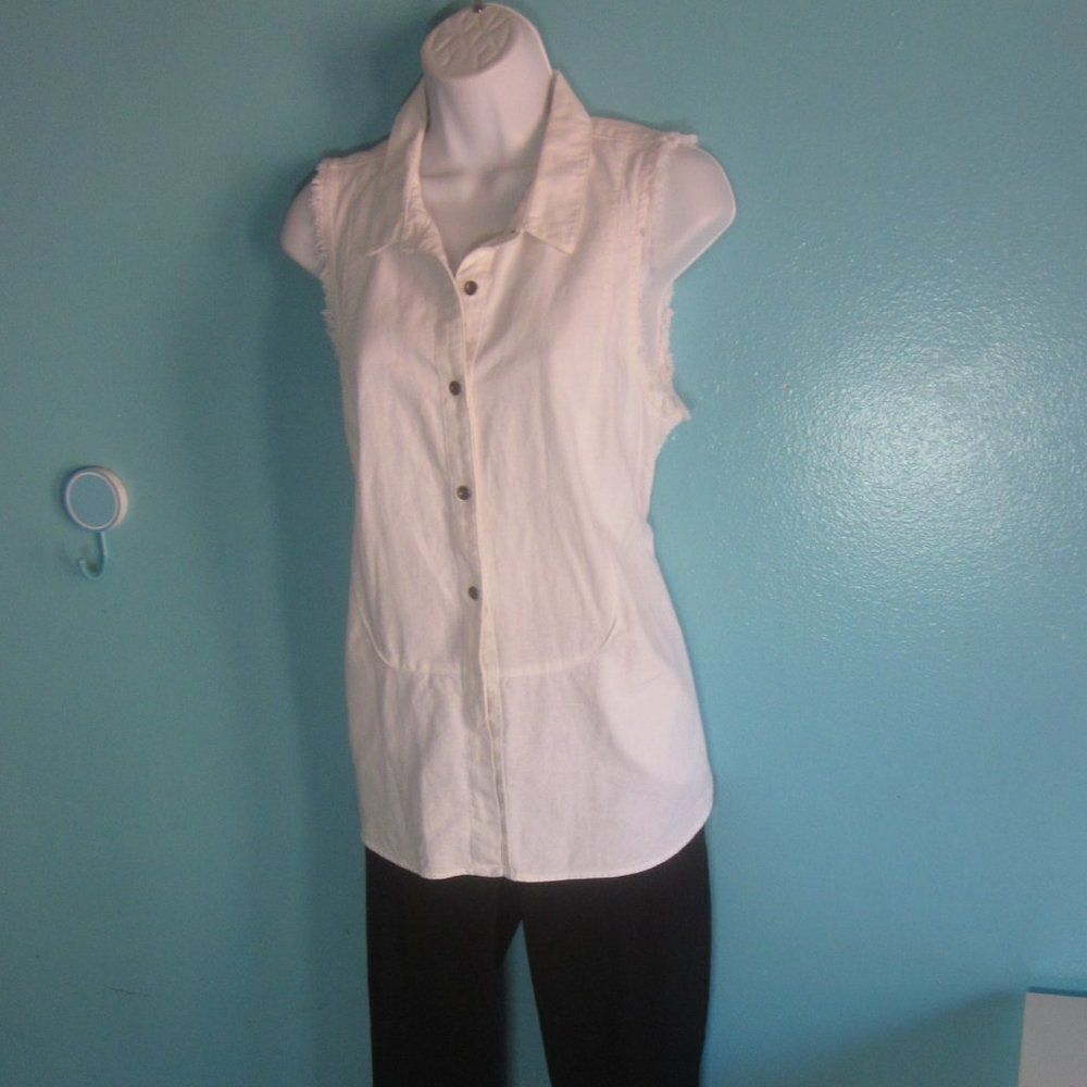 Free People White Linen Summer Button Up Sleeveless Tunic Blouse Size S / XS